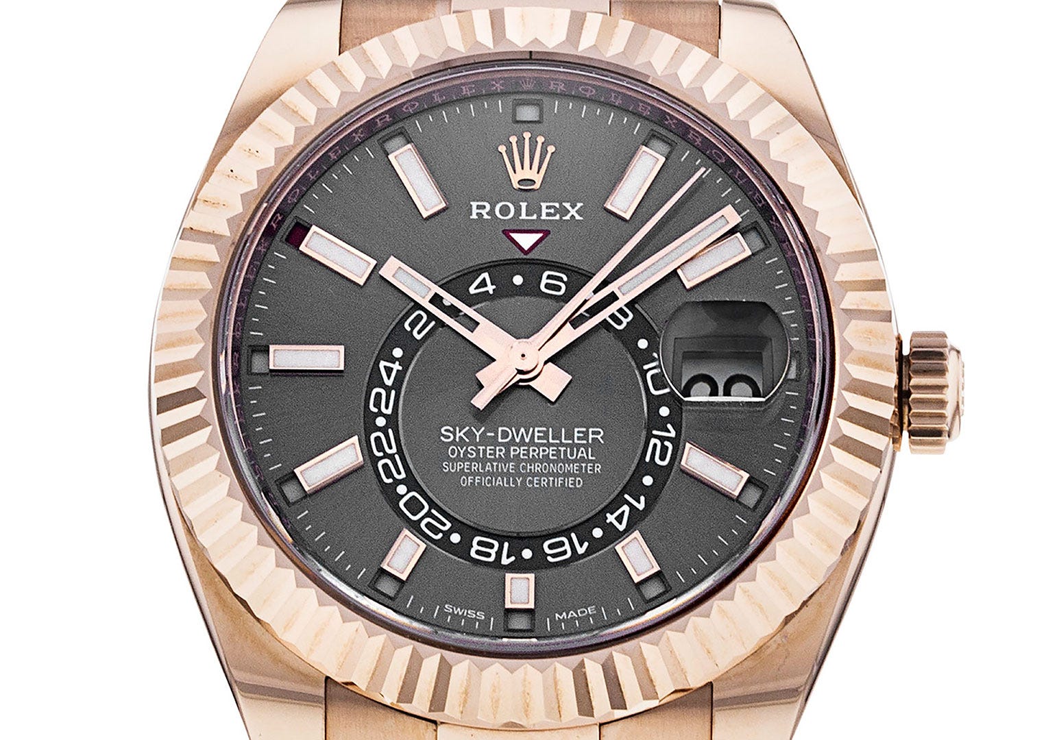 The first Sky-Dwellers were only available in precious metals, like this rose gold model